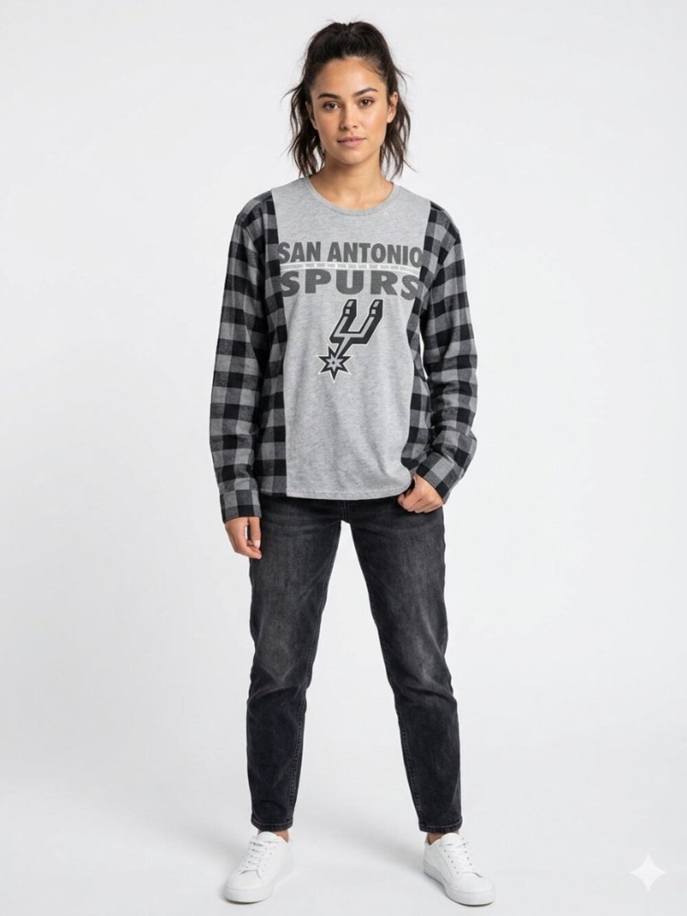 Upcycle Custom reworked Plaid Flannel with T-shirt San Antonio Spurs Hockey